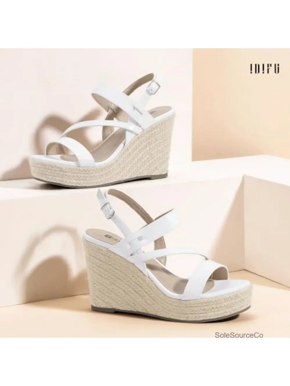 Espadrille Wedge Sandals Strappy Platform Heels 4 Inch Ankle Strap
